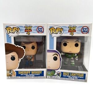 Funko Pop Toy Story 4 Set Woody #522 Buzz Lightyear #523 Disney Figures Lot
